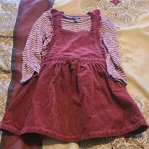 Cat & Jack Kids Burgundy Corduroy Dress with Striped Sleeves, Sz 4T/4